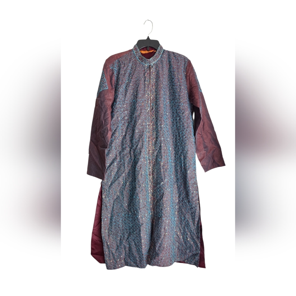 Kala Purna Kurta India Size 38 Beaded Sequined 95 cm Blue Red